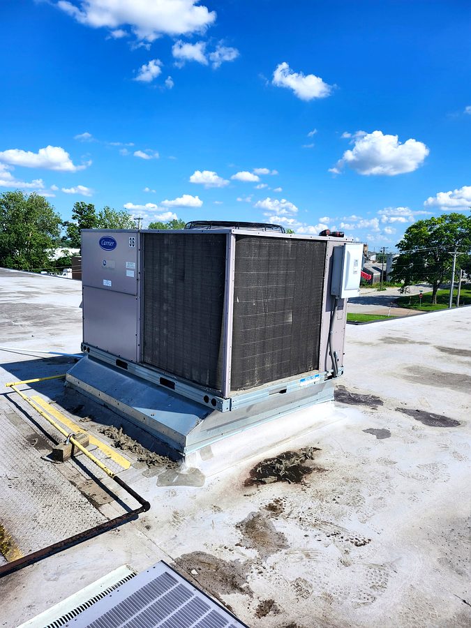 Commercial rooftop HVAC unit after service