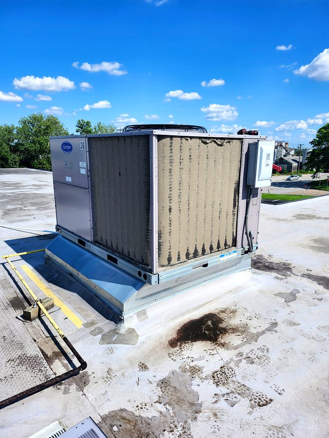 Commercial rooftop HVAC unit before service